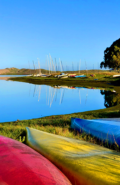 Brightly colored boats at Cuesta Inlet